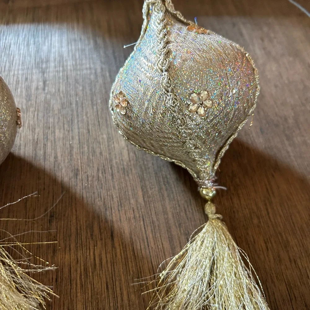 Vintage Gold Lame Ornaments with Tassels